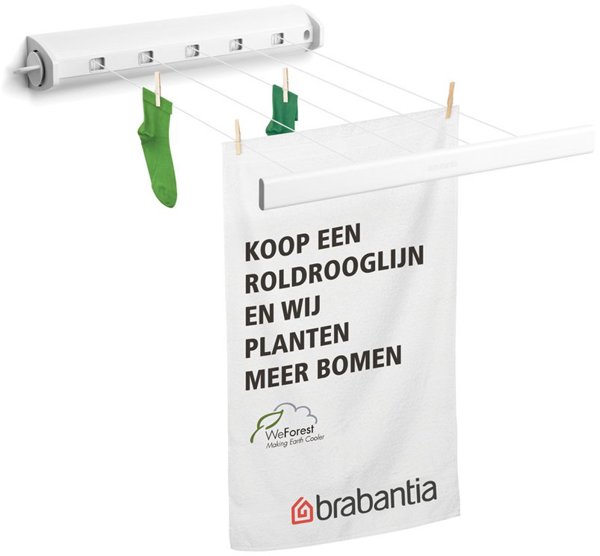 Brabantia Pull-Out Απλώστρα Τοίχου, 22m Μήκος Στεγνώματος, Λευκό, έως 4,4m