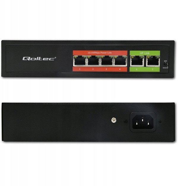 Qoltec Switch Δικτύου Fast Ethernet PoE 4x RJ45 με 2x RJ45 Uplink 65W 10/100Mb/s
