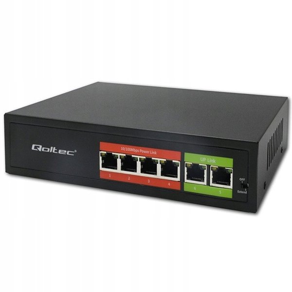 Qoltec Switch Δικτύου Fast Ethernet PoE 4x RJ45 με 2x RJ45 Uplink 65W 10/100Mb/s