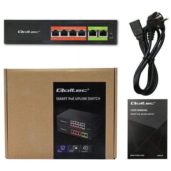 Qoltec Switch Δικτύου Fast Ethernet PoE 4x RJ45 με 2x RJ45 Uplink 65W 10/100Mb/s