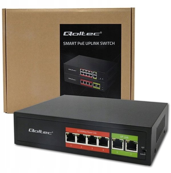 Qoltec Switch Δικτύου Fast Ethernet PoE 4x RJ45 με 2x RJ45 Uplink 65W 10/100Mb/s