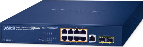 Planet Switch IPv6/IPv4, 8-Port Διαχειριζόμενος Gigabit Ethernet L2/L4 (10/100/1000) με PoE, 1U, Μπλε