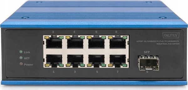 Switch Digitus DIGITUS Switch Ind. 8-Port 10/100 PoE Unmanaged blau