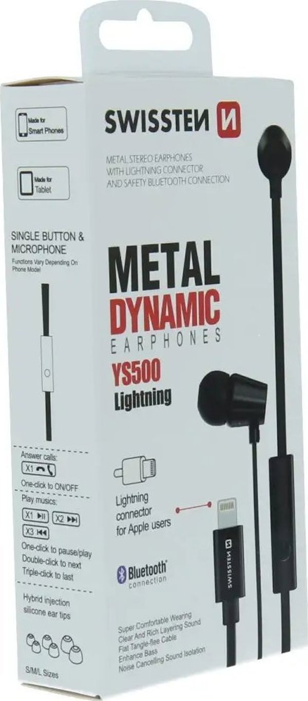 SWISSTEN Dokanálowe Sluchawki z mikrofonem do iPhone YS500