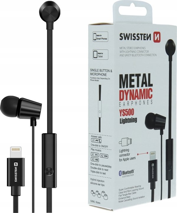 SWISSTEN Dokanálowe Sluchawki z mikrofonem do iPhone YS500