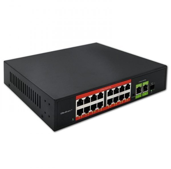 Αδιαχείριστος διακόπτης Qoltec Fast Ethernet PoE 16x RJ45 10/100 Mb/s 2x RJ45 uplink 1000 Mb/s 1x SFP 1000 Mb/s