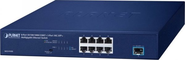 Switch Planet Planet MGS-910X 8-Port 10/100/1000/2500T + 1-Port 10G SFP+ Multigigabit Ethernet Switch (Fanless design, Standard/VLAN mode, desktop size with rackmount kit)