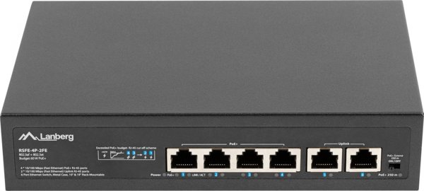 Lanberg RSFE-4P-2FE-60 PoE+ Switch 4 Θυρών, 60W, 10/100 Mbps