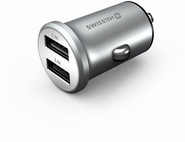 Swissten Metal Premium Car charger 2 x USB / 4.8A Silver