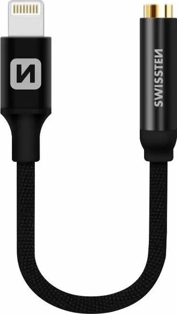 Swissten Audio adapter textile Lightning /jack 0,15 m black
