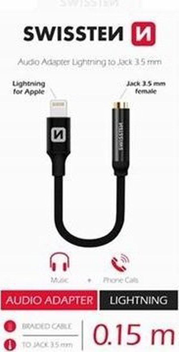 Swissten Audio adapter textile Lightning /jack 0,15 m black