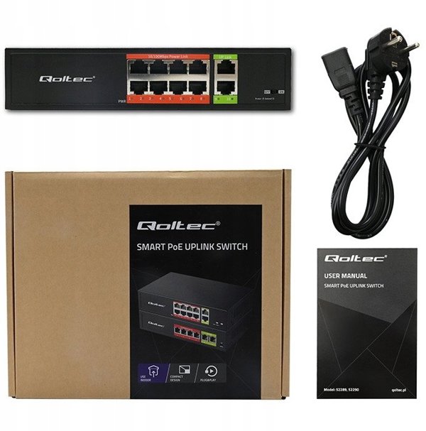 Αδιαχείριστος Διακόπτης Qoltec Fast Ethernet PoE