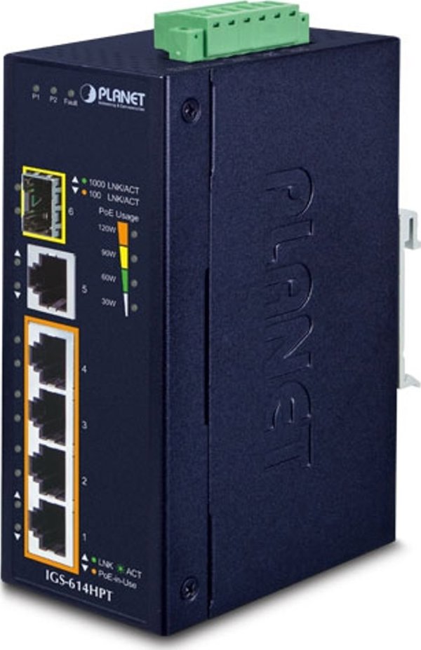 Planet IGS-614HPT Βιομηχανικός Switch 5 Θυρών Gigabit Ethernet με PoE, 12 Gb/s