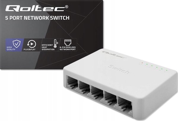 Qoltec Gigabit Switch 5 Θυρών RJ45, 1000Mbps, Μη Διαχειριζόμενος Δικτυακός Διακόπτης Ethernet