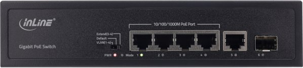 Switch InLine InLine® PoE+ Gigabit Network Switch 5 Port (4x PoE+), 1xSFP, 1Gb/s, desktop, metal, without fan