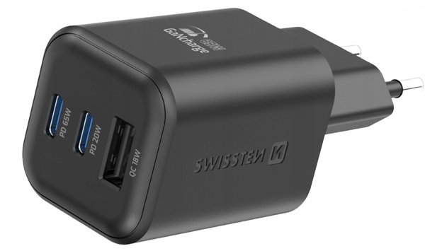 Swissten Travel Charger GaN 2x USB-C / PD USB-A / 18W QC / 65W