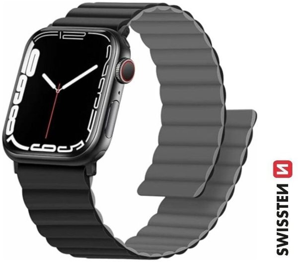 Swissten Μαγνητικό Λουράκι Σιλικόνης για Apple Watch 38/40mm, Ανθεκτικό, Μαύρο