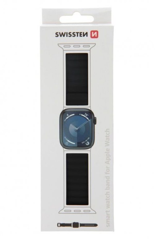 Swissten Μαγνητικό Λουράκι Σιλικόνης για Apple Watch 38/40mm, Ανθεκτικό, Μαύρο
