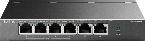 TP-Link TL-SF1006P PoE Switch, 6-Port Desktop, 4 PoE+ Ports, 67W, 10/100 Mbps