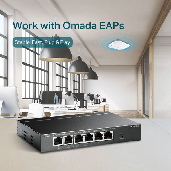 TP-Link TL-SF1006P PoE Switch, 6-Port Desktop, 4 PoE+ Ports, 67W, 10/100 Mbps