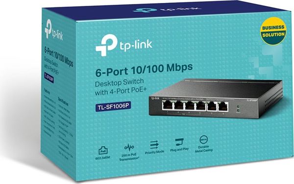 TP-Link TL-SF1006P PoE Switch, 6-Port Desktop, 4 PoE+ Ports, 67W, 10/100 Mbps