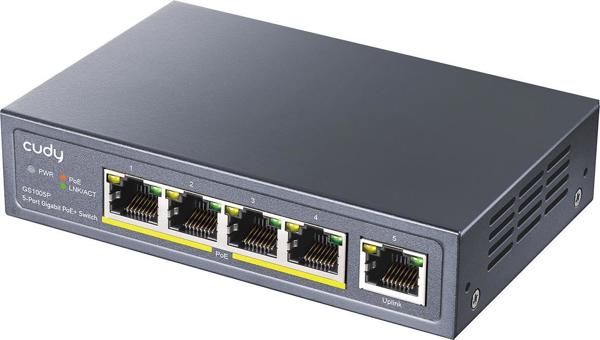 Cudy GS1005P Gigabit Switch 5 Θυρών με PoE+ 60W, Μεταλλικό Περίβλημα, 1 Gbps
