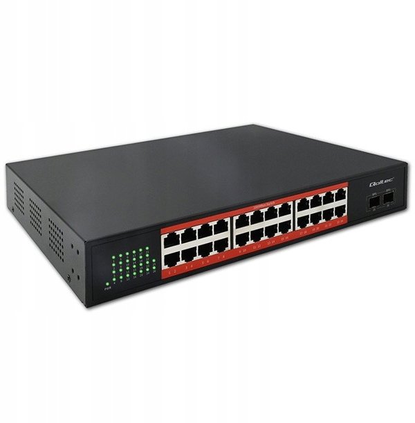 Qoltec Μη-διαχειριζόμενος Switch Gigabit Ethernet PoE | 24x RJ45 | 2x SFP | 1000 Mb/s