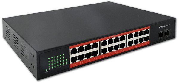 Qoltec Switch PoE Gigabit Ethernet 24x RJ45 & 2x SFP, 1000 Mb/s, Μη Διαχειριζόμενο