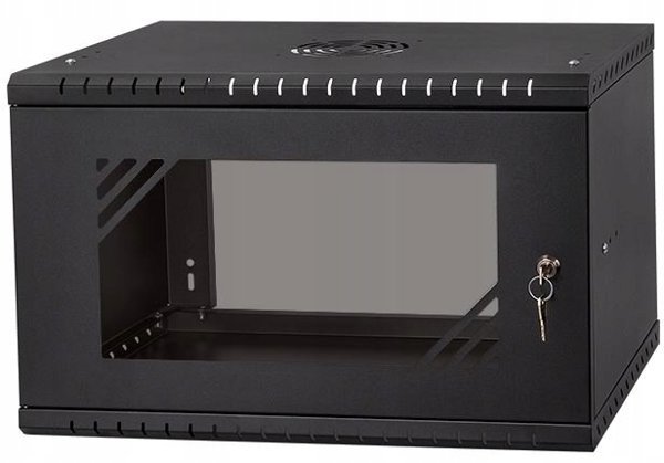 Szafa Lexi-NET LEXI-Net 19" nástěnný rozvaděč Basic 6U 520x450, skleněné dveře, bez zad, rozložený, černý