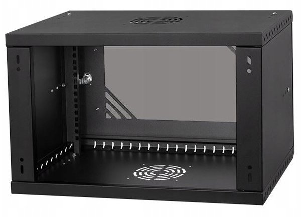 Szafa Lexi-NET LEXI-Net 19" nástěnný rozvaděč Basic 6U 520x450, skleněné dveře, bez zad, rozložený, černý