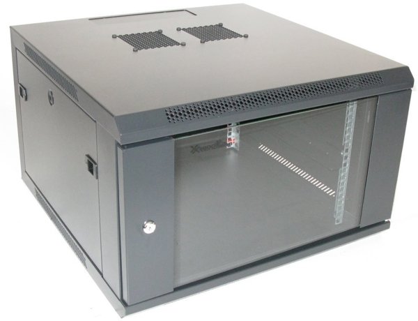Szafa XtendLan XtendLan 19" nástěnný rozvaděč 6U 600x600, nosnost 60 kg, skleněné dveře, svařovaný, černý