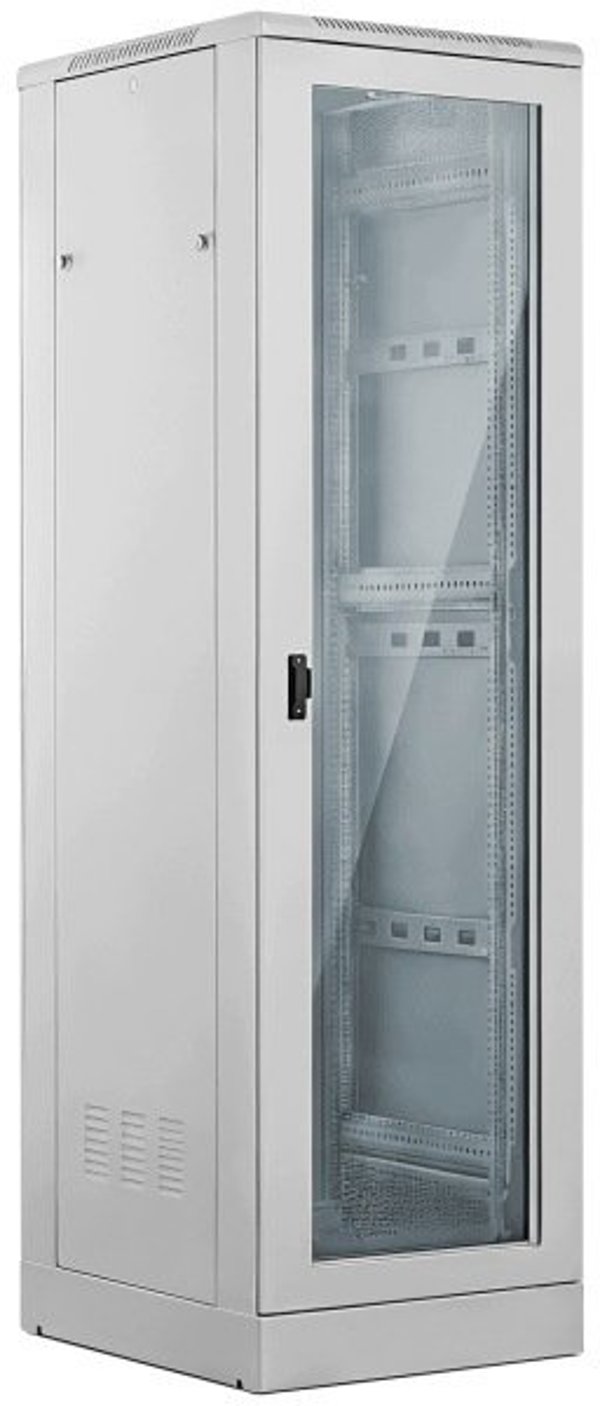 Alantec Rack 24U 600x600, Ερμάριο Server με Γυάλινη Πόρτα, Κλειδαριά & 4 Δοκούς, Γκρι