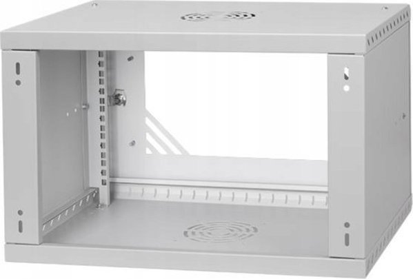 Szafa Lexi-NET 19 szafki scienne Basic 6U 520x450, szklane drzwi, bez tylu, rozlozony, szary
