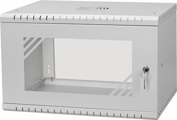 Szafa Lexi-NET LEXI-Net 19" nástěnný rozvaděč Basic 6U 520x350, skleněné dveře, bez zad, rozložený, šedý