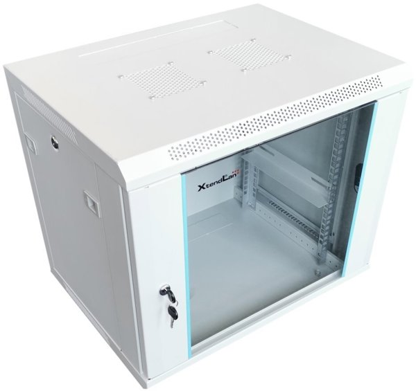 Szafa XtendLan XtendLan 19" nástěnný rozvaděč 12U 600x450, nosnost 60 kg, skleněné dveře, rozložený, šedý