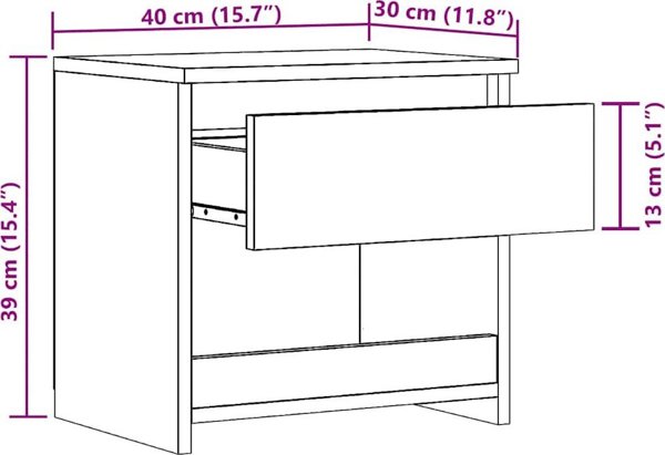vidaXL Κομοδίνο Artisan Oak 40x30x39 εκ. από Ξύλο - Γνήσιο Ξύλο