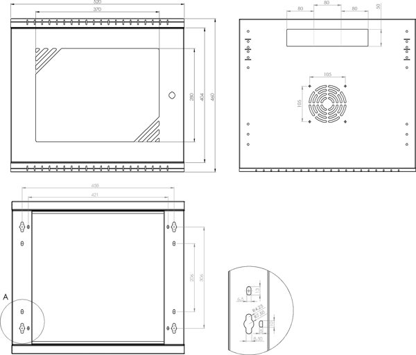 Szafa Lexi-NET LEXI-Net 19" nástěnný rozvaděč Basic 9U 525x450, skleněné dveře, bez zad, rozložený, černý
