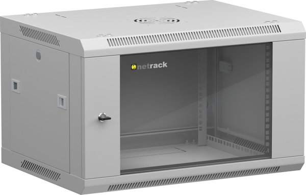 Κρεμαστή ντουλάπα RACK 19" 6U, 450mm, Netrack F-Line, γκρι, γυάλινες πόρτες, πλευρές που ανοίγουν