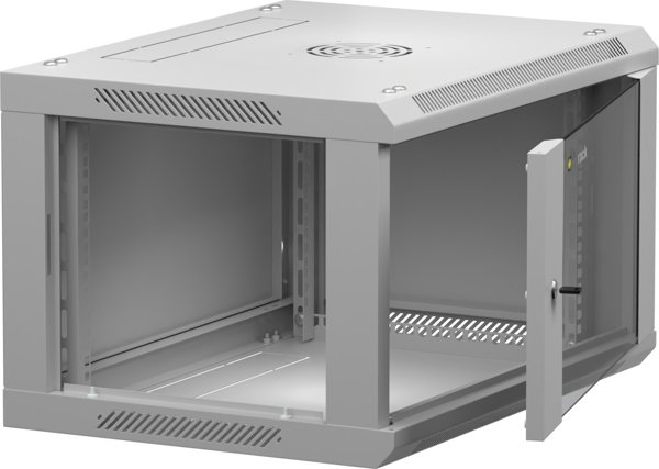 Κρεμαστή ντουλάπα RACK 19" 6U, 450mm, Netrack F-Line, γκρι, γυάλινες πόρτες, πλευρές που ανοίγουν