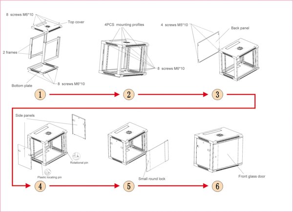 Κρεμαστή ντουλάπα RACK 19" 6U, 450mm, Netrack F-Line, γκρι, γυάλινες πόρτες, πλευρές που ανοίγουν