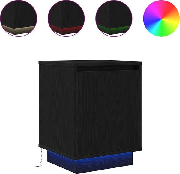vidaXL Κομοδίνο με Φωτισμό LED, Μαύρο, 38x34x50 εκ.