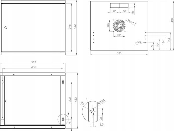 Szafa Lexi-NET LEXI-Net 19" nástěnný rozvaděč Basic 9U 525x450, plechové dveře, bez zad, rozložený, černý