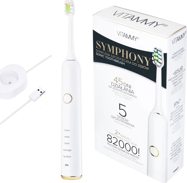 Vitammy Symphony Sonic Οδοντόβουρτσα, Ηχητική, White, Αυτονομία 45 Ημερών