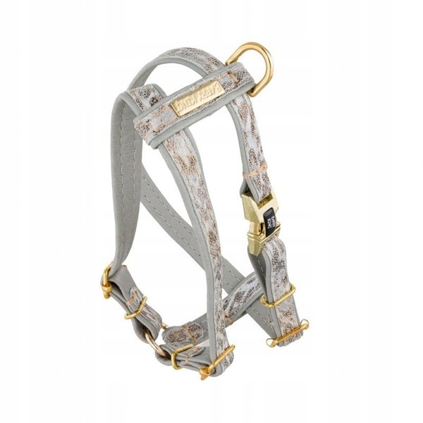 Harness Wild Snow Leopard για σκύλους, γκρι, δερμάτινο mosiadz, S 13mm/λαιμός 25-40 cm, στήθος 35-50 cm