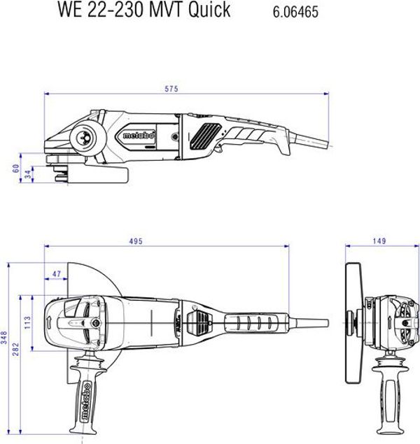 Γωνιακός Τροχός Metabo 230mm WE 22-230 MVT 2200W με Διακόπτη Ασφαλείας
