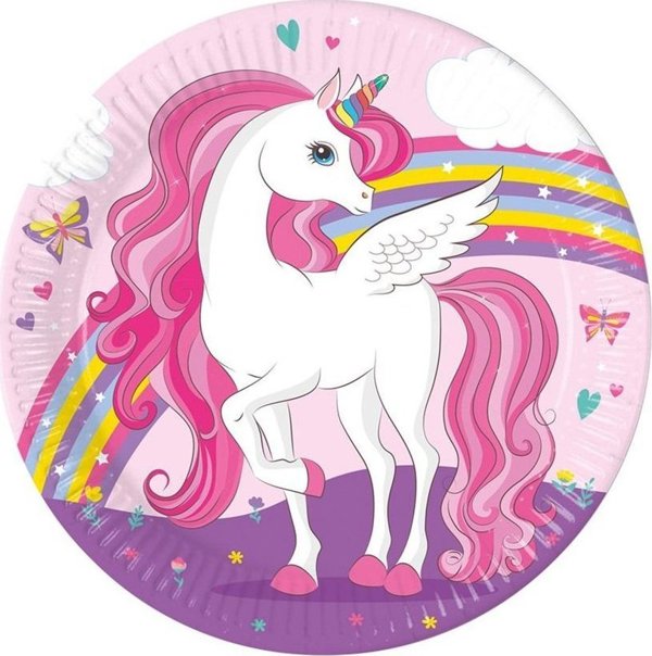 Χάρτινα πιάτα Unicorn Rainbow 23cm 8τμχ