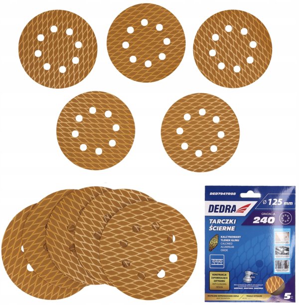 Tarczki scierne Anti-clog 125mm, #240, rzep, zestaw 5szt