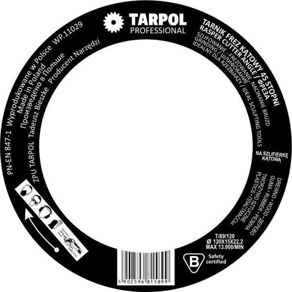 Tarpol T-89 Γωνιακός Τροχός Φρέζας για Ξύλο & Πλαστικό, 120mm, 45 Μοίρες