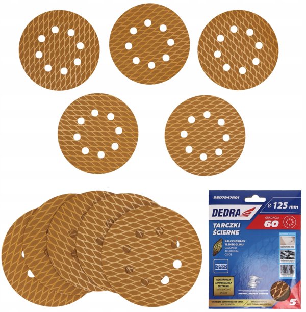 Tarczki scierne Anti-clog 125mm, #60, rzep, zestaw 5szt