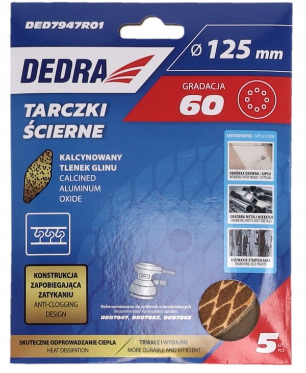 Tarczki scierne Anti-clog 125mm, #60, rzep, zestaw 5szt